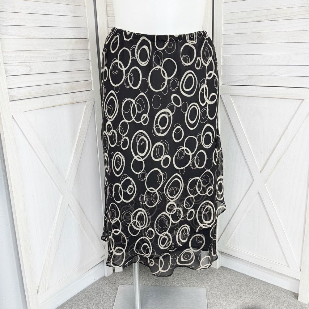 Karin‎ Stevens Layered Chiffon Geometric Circle Print Midi Skirt Black 16W